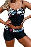 AlvaQÂ WomenÂ CuteÂ Sexy Double UpÂ 2 Piece Swimsuits Padded Bathing Suit Plus Size Tanki With Shorts XL Black
