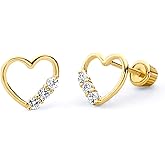 14k REAL Yellow Gold Cut-Out Heart Stud Earrings with Screw Back