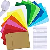 Supla 42 Set 14 Colors Small Envelopes Mini Envelopes Library Pockets with Library Index Cards - Non-Adhesive-3.5