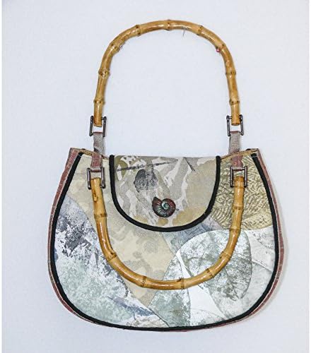 P15 - Original design screen printed fabric purse, Bamboo handles - One of a kind, by Patricia Gould