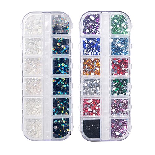 Biutee 3D Nail Art Rhinestones Set Nail Rhinestones 2Boxes +5 Wheels 1pcs Pick Up Pencil 1pcsTweezer Colored Rhinestones Sliver And Black Rhinestones Irregular 3D Decoration Rhinestones - Thumbnail 3