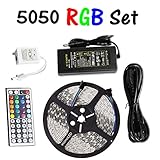 EconoLed 16.4-Feet SMD 5050 5M Waterproof 300LEDs RGB Flexible LED Strip Light Lamp Kit with 44 Key IR Remote Controller W/ 12V 5A Power Supply Adapter