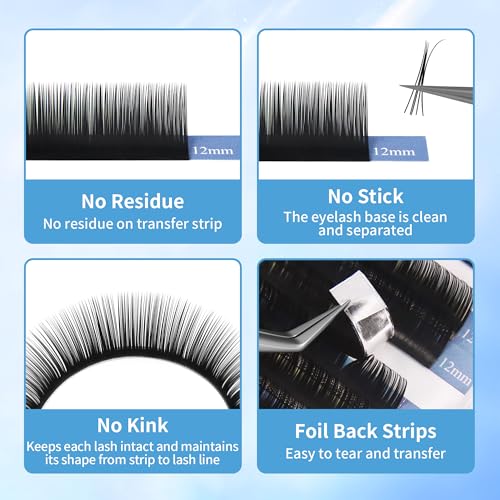 GLAMLASH Extensión de Pestañas 0.15mm D Curl 7-15mm Pestañas Pelo a Pelo Clásicas Profesional para Salón(0.15D,7-15mm)