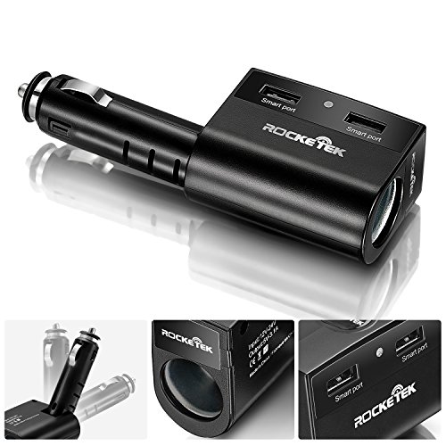 Car Splitter with USB Charger Rocketek 3.1a/15.5w Dual USB Car Charger Adapter with 1 Socket Cigarette Lighter Adapter Dc Outlet Car Splitter ¨C Build-in Fuse Car Socket Adapter