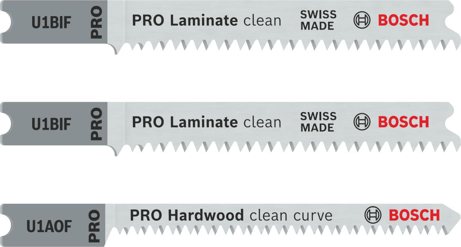 Bosch 3x PRO Laminate Jigsaw Blade Set 3-Piece for U-Shank (for Parquet, Solid Laminate Vinyl, PVC, Length mm, Professional Accessory Jigsaw)