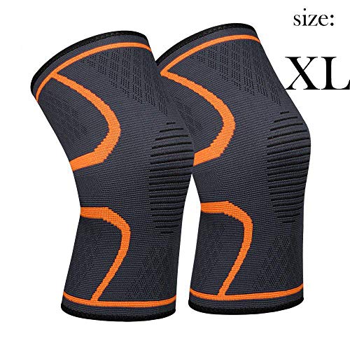 Knee Sleeve, 711TEK Knee Brace for Joint Pain and Arthritis Relief, Improved Circulation Compression - Wear Anywhere(Orange-XL-2Pcs)