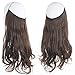 SARLA Dark Brown Invisible Wire Hair Extensions with 3 Clips Long Synthetic Wavy Curly Hairpiece Adjustable Transparent Headband for Women 18 Inch