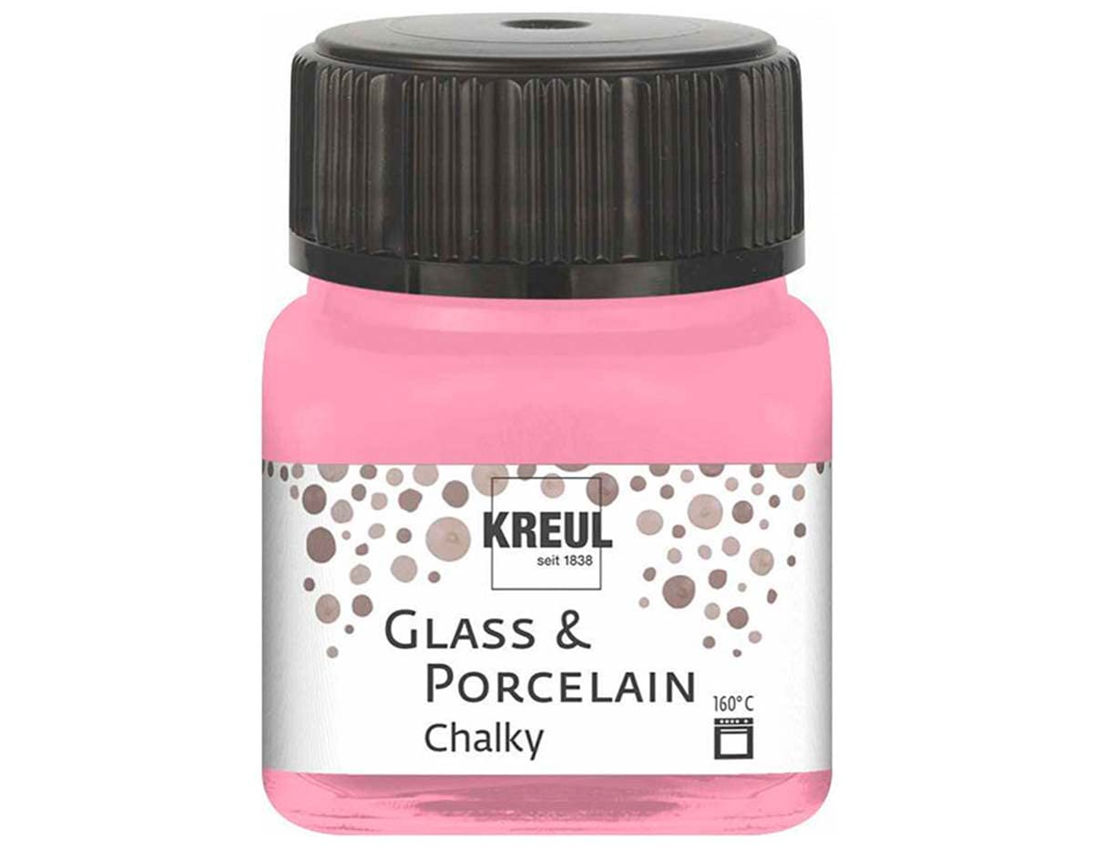 Kreul 16635 - Glass & Porcelain Chalky Candy Rose, 20 ml Glass, Soft, Matte Glass and Porcelain Paint, Water-Based, Quick-Drying, Opaque