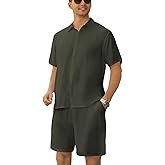 Lfggick Men's 2 Piece Outfits Summer Beach Short Sleeve Shirts and Shorts Vacation Outfits Shirt and Shorts Sets for Men