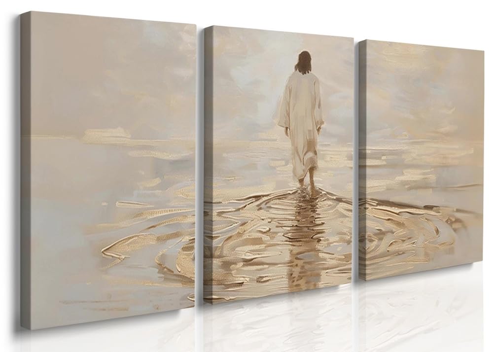 Photo 1 of Reateforin Jesus Christ Walking on Water Canvas Christian Wall Art - Set of 3, 12"x16"