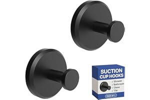 HOME SO Suction Cup Hooks for Shower, Bathroom, Kitchen, Glass Door, Mirror, Tile – Loofah, Towel, Coat, Bath Robe Hook Holder for Hanging up to 15 lbs – Waterproof & Rustproof, Matte Black (2-Pack)