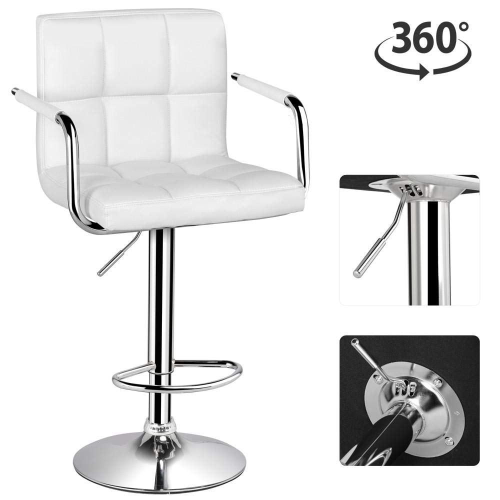 Popamazing Swivel Bar Kitchen Breakfast Bar Stools Chair for Kitchens Set of 2 with Backs and Arms (White Bar Stool)