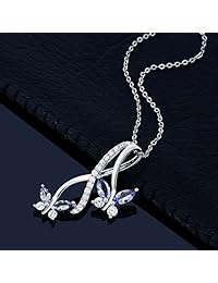Pendiente infinito mariposa de plata esterlina 925 con tanzanita azul natural de corte marquesa de 1,21 ct con cadena de plata de 18 pulgadas