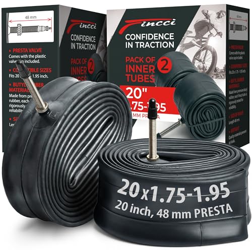 Fincci 20 BMX Inner Tubes - Pair of Inner Tubes Road Bike 20 x 1.75 x 1.95 x 2.1 Inch for BMX, Road Bike, Hybrid Bicycles - Presta Inner Valve 48mm - Pack of 2