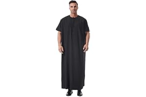 Dashiki for Men Big and Tall Kaftan Muslim Men Thobe Half Sleeve Kaftan Thobe Men Jalabiya with Pocket