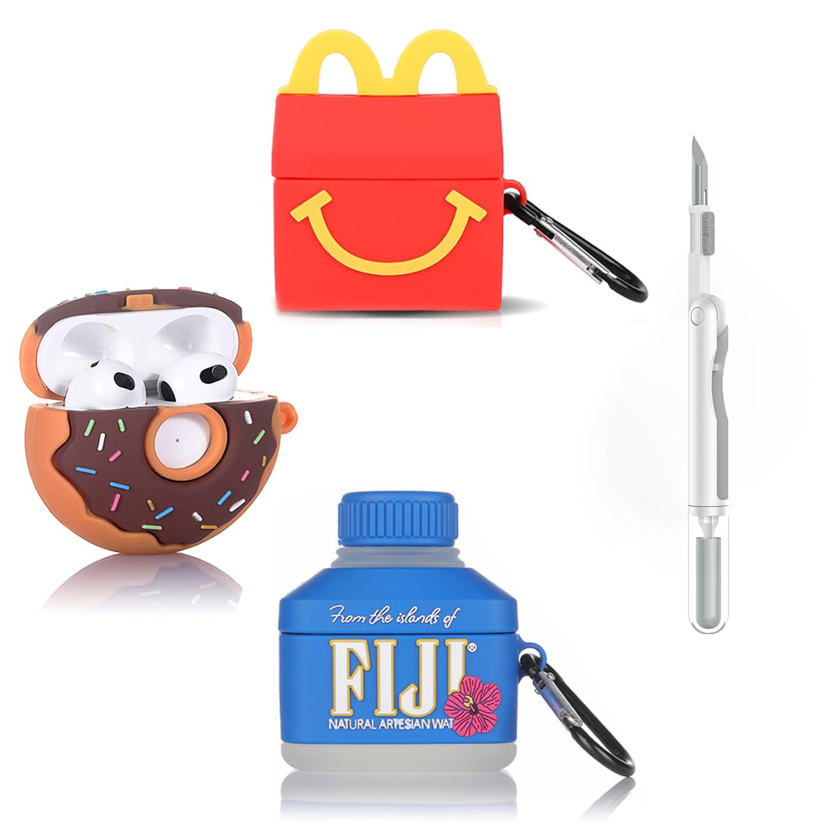 Photo 1 of (3Pack) Case for AirPods 3rd Generation with Cleaning kit, XMBYGY Cute Skin Design Silicone Cartoon Charging Case Protective Covers with Keychain for AirPods 3 Earbuds (D+F+M)