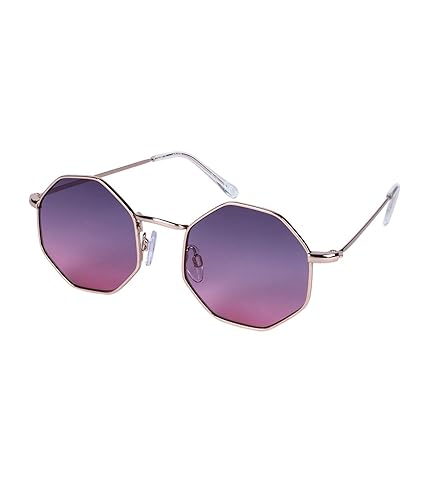 SIX Damen Sonnenbrille, Hexagon Form, Verlaufsglas, Metallgestell, Hippie, Kostüm, Karneval,silber, lila, pink (324-543)