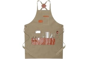boshiho Barber Shop Apron with Pockets Arist Painting Beauty Salon Aprons for Women/Men Utility Work Apron (Canvas Khaki)