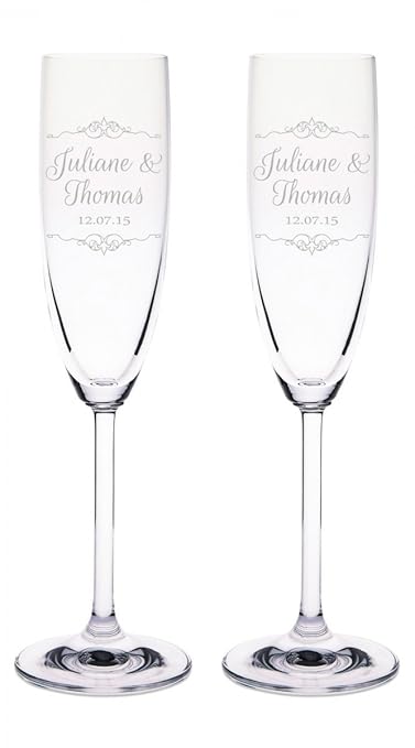 Leonardo Sektgläser mit Gravur Namen & Datum - Vintage Wedding Design - Geschenk zur Hochzeit, Verlobung Jahrestag - Personal