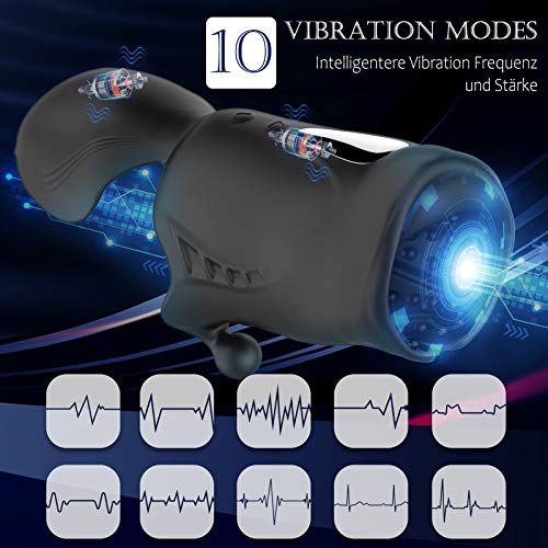 Penis Vibratoren Elektrische Cup Masturbatoren für Männer mit 10 Vibrationsmodi, Vibrierende Masturbation Cup Wiederaufladbar Spielzeug Massager, Doppelmotor Eichel Stimulator(1)