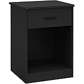 Panana Nightstand, 2-Tier Side Table with 1 Drawer and Open Storage Wood Bedside End Tables for Bedroom (1, Black)