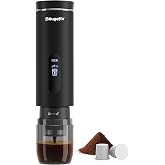 BougeRV Portable Coffee Maker Compatible with K Cup Pods &amp; Ground Coffee | Electric Car Coffee Machine Self-Heating with LCD Display USB-C for Travel, Bussiness Trips, Hotel, Camping, Office, Outdoors