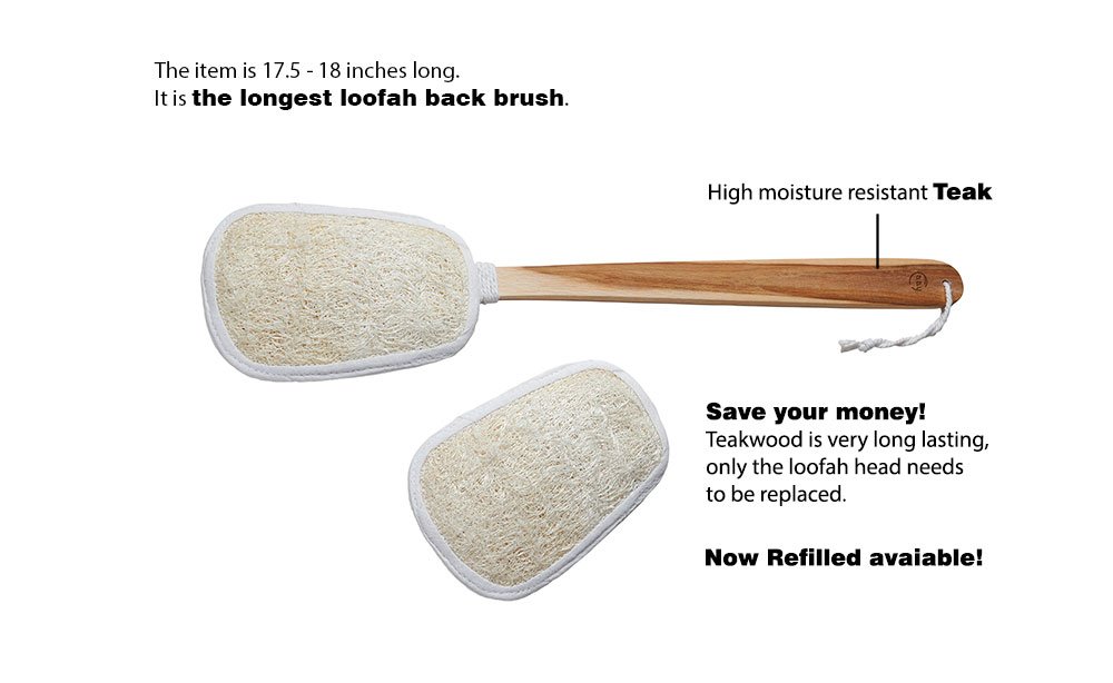 FAAY 2 Pack Natural Loofah Back Scrubber, 17” Long Teakwood Handle