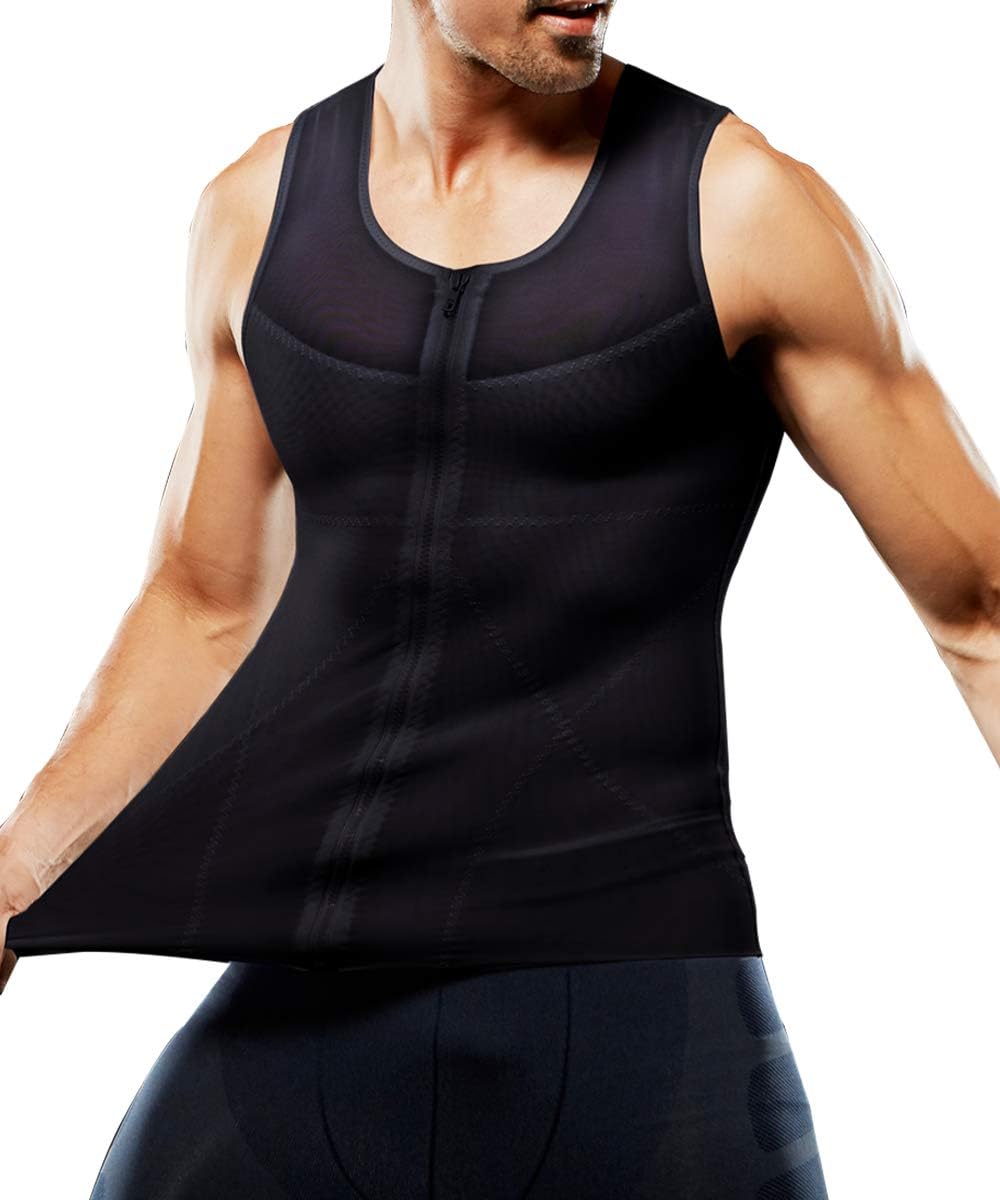 Mens Slimming Body Shaper Vest Chest Compression Shirt Abs Abdomen Shapewear Tank Top Undershirt Zipper