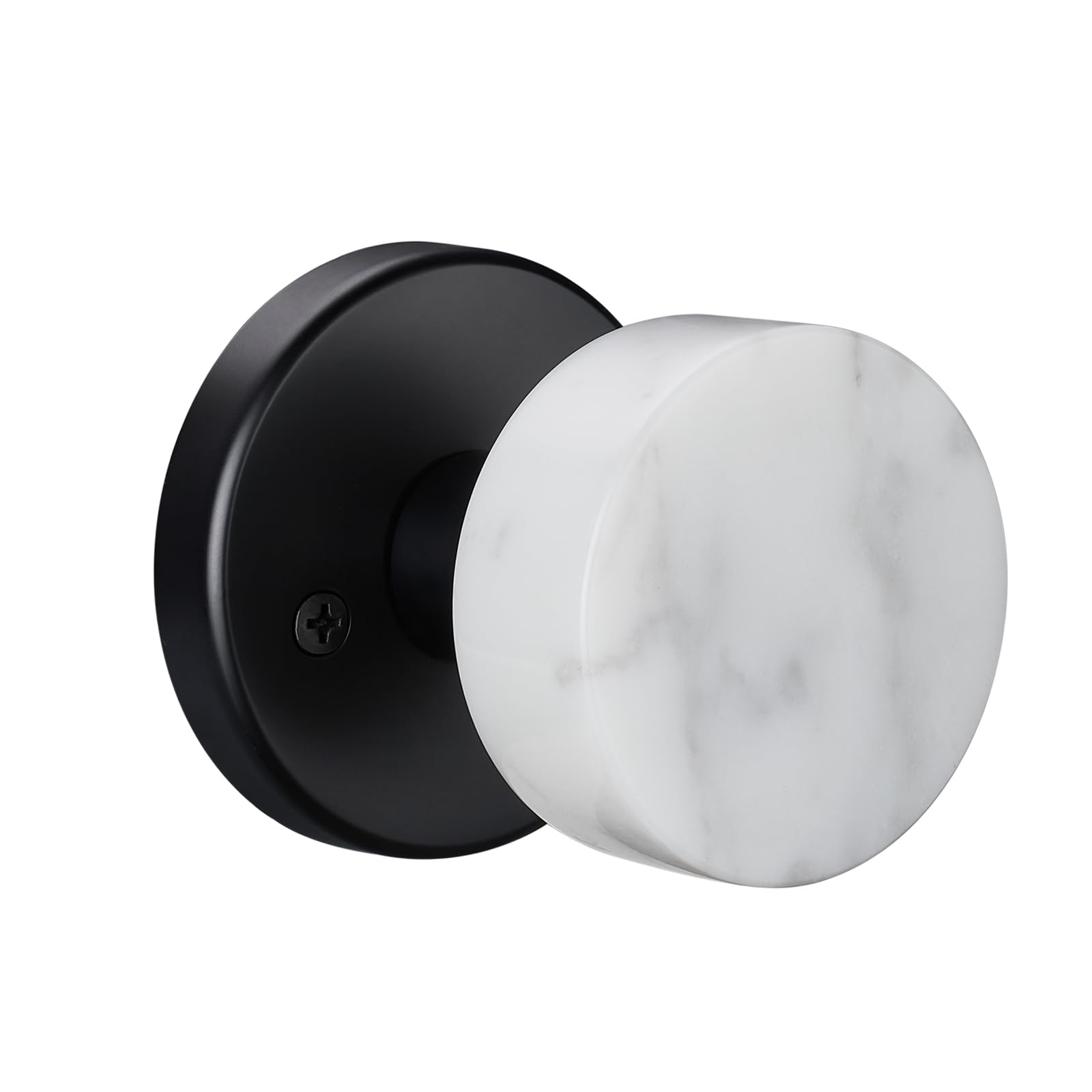 Photo 1 of dairazan Modern White Marble Door Knob with Matte Black Rosette, Passage Interior Door Handle for Hallway and Closet, Non-Locking Design