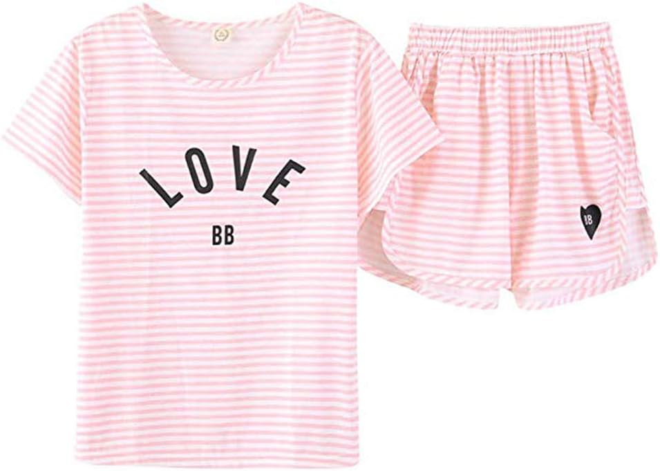 HupohoiBig Girls Summer Cute Pajama Sets Striped Hearts Shape Printed Sleepwear
