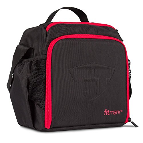 Fitmark Core Black Meal Prep Insulated Bag with Portion Control Meal Containers, Reusable Ice Packs and Vitamin Container