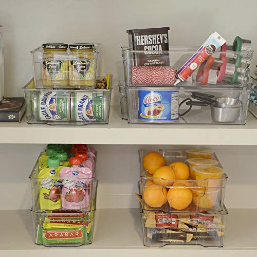 Organizer Bins, Stackable, Set of 4, Clear Storage Containers for