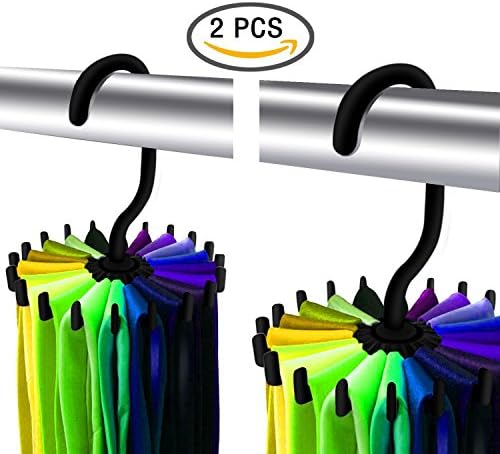 Tie Hanger 2 Pack 360 Degree Rotating Twirl Tie Rack Adjustable Tie Belt Hanger Holder Hook Ties for Closet Organizer Storage (Black)