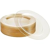 MATANA 25 Reusable 10 Inch Clear Plastic Party Plates Gold Glitter - Premium Heavy Duty Dinner Plates, Elegant Fancy Plastic Plates for Wedding, Bridal Shower, Birthday Party, Events & Picnic