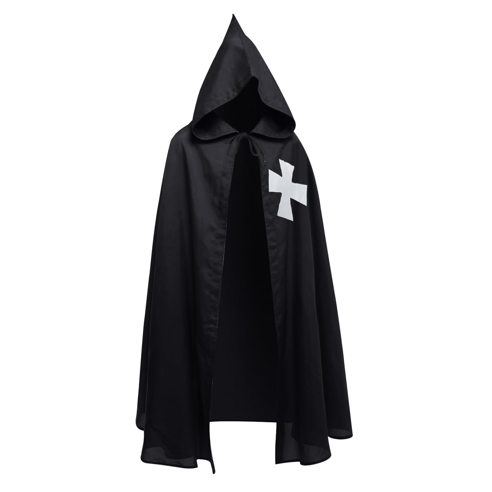 Men's Extra Large Halloween Cape Robe Medieval Warrier Role-play Outfit Hooded Knight Cape Cloak Comic Cosplay Costume for Halloween Party Fancy Dress, Black