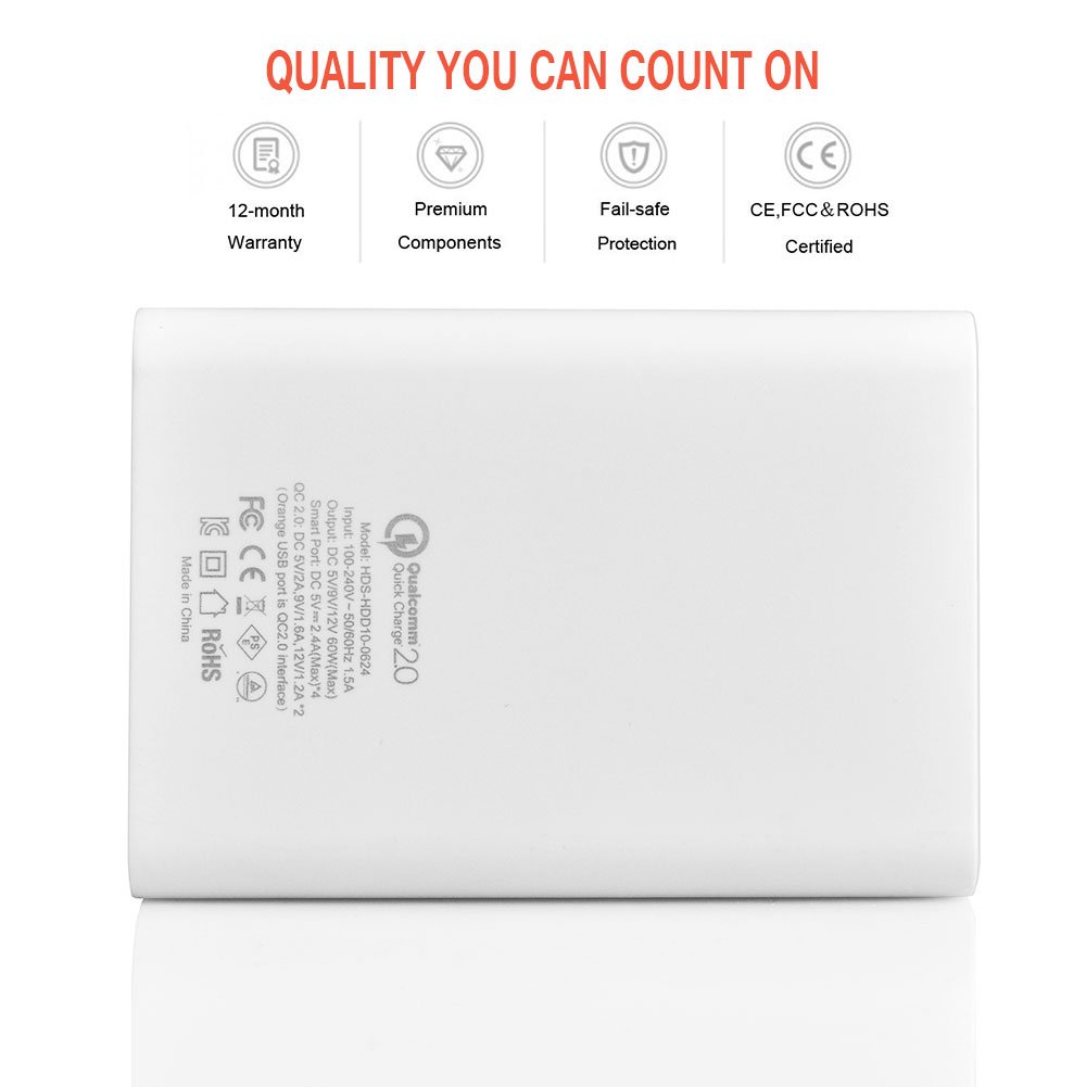 USB Quick Charger - 6 Port Fast Charger (2 x Quick Charge) - 60W USB Desktop Charger Station Wall Charger for iphone, ipad, sumsung, etc