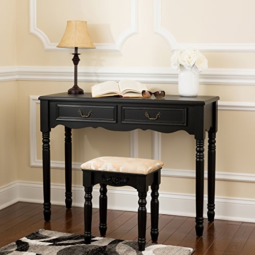Fineboard FB-VT06-BKV Elegant Vanity Set Makeup Dressing Table with 3 Mirrors and Stool, 4 Drawers, Black