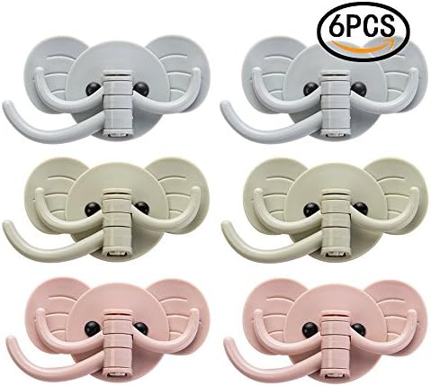 Rocutus 6pcs Cute Elphant Strong Adhesive Hook Kitchen Wall Nail-Free Door Hanger Hook Creative Bathroom Wall Seamless Hook