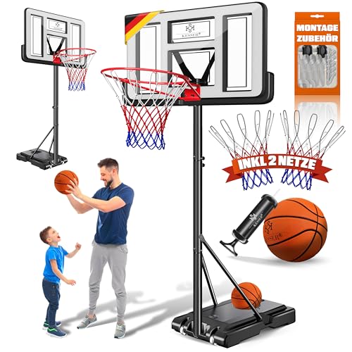 KESSER® Basketballkorb Set höhenverstellbar 160-210cm Mobiler Basketballständer mit Rollen, Backboard, Basketball, Pumpe & 2 Netzen - Indoor & Outdoor