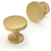 Asimerdeco 10 Pack Brushed Gold Cabinet Knobs 1-1/5 Inch(30mm) Single Hole Cabinet Pulls Round Kitchen Cabinet Knobs Drawer Knobs