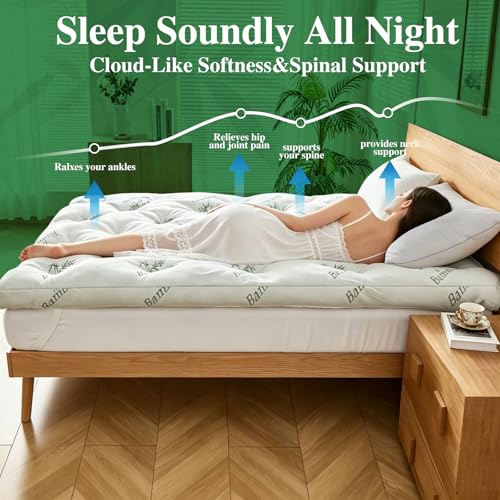WhatsBedding 4 Inch Memory Foam Mattress Topper Queen for Back Pain Relief, Filled with Breathable Gel Memory Foam, Cooling Bamboo Viscose Air Layer, Supportive Pillow Top Mattress Topper
