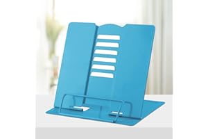 Honagu Metal Desk Book Holder, Hands Free Adjustable Cookbook & Document Holder, Portable Bookstand for Music Books, Textbooks, Recipes, Tablets & iPads (Sky Blue)