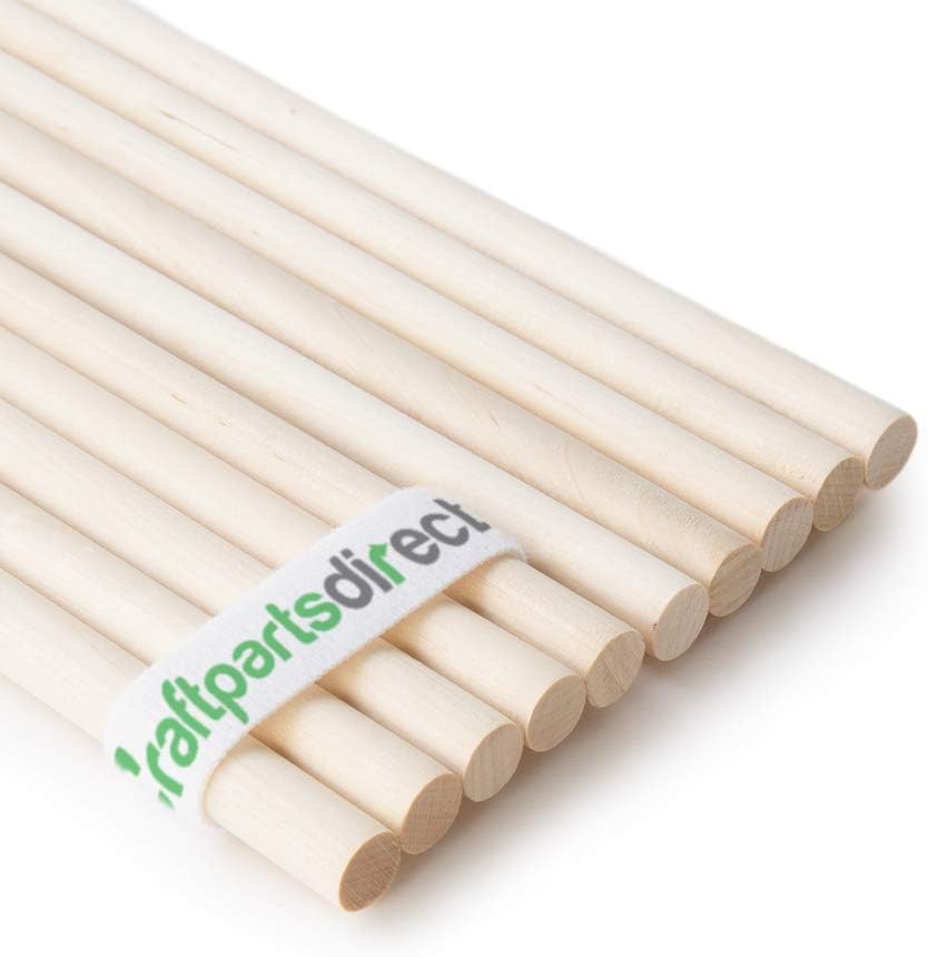 Wooden Dowel Rods - 1-1/2" x 36" Unfinished Hardwood Sticks - for Crafts and DIY'ers - Craftparts Direct - Bag of 10
