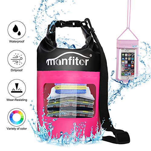 Manfiter Waterproof Dry Bag 5L/10L/20L PVC Floating Dry Backpack Lightweight Accessories with Waterproof Phone Case for Kayaking, Rafting, Boating, Swimming, Camping, Beach, Fishing, and Pool