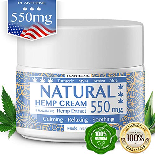 Organic Hemp Pain Relief Cream, 550 Mg, Non-GMO, Natural Hemp Extract Cream for Joint, Muscle, Back, Neck, Knee & Arthritis Pain with Arnica, Turmeric, Aloe, MSM & EMU Oil, Made in USA