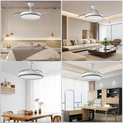 Ventilador de Teto com Pás Retráteis, Luz LED e Controle Remoto – Modelo Silencioso de 106 cm, Bivolt, 6 Velocidades e 3 Temperaturas de Cor (3CCT) para Uso Interno