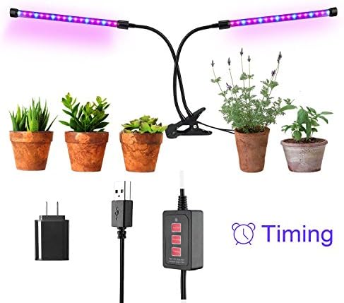 Plant Grow Lamp with Timing Function Clip Double Head Led Growing Light 12W with 36 LED Grow Light Bulbs Controllable Luminance Level for Indoor Plants Hydroponics Greenhouse Gardening Plant