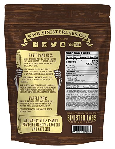 Panic Pancakes Chocolate Rage Complete Pancake & Waffle Mix by Sinister Labs - Decadent chocolate with whole grain oat flour and 20g protein per serving - No Added Sugar - 11.5 oz bag (1-Pack)