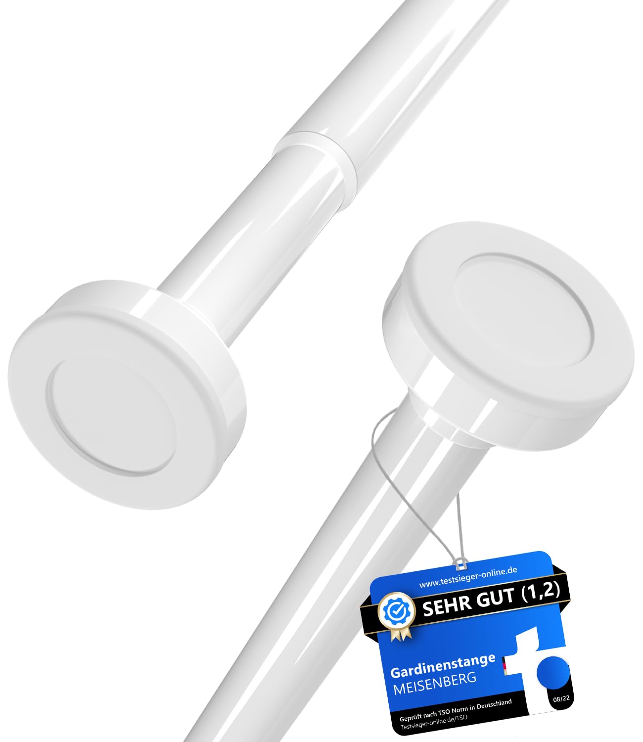 MEISENBERG 2PCS Shower Rail Extendable, No Rust - Telescopic Curtain Pole No Drilling – White, 50-80 cm