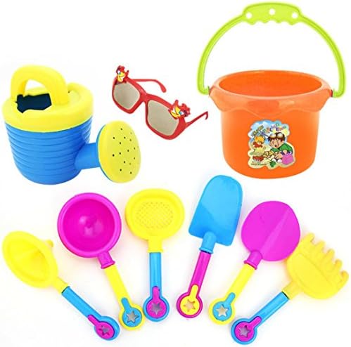 Spritumn Kids Sand Beach Toys - Set of 9 pcs Baby Water Tools with Castle Bucket Spade Shovel Rake Kettle Children Toys Bath Toys